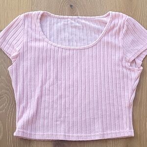 Soft Ribbed Textured Pink Crop Top